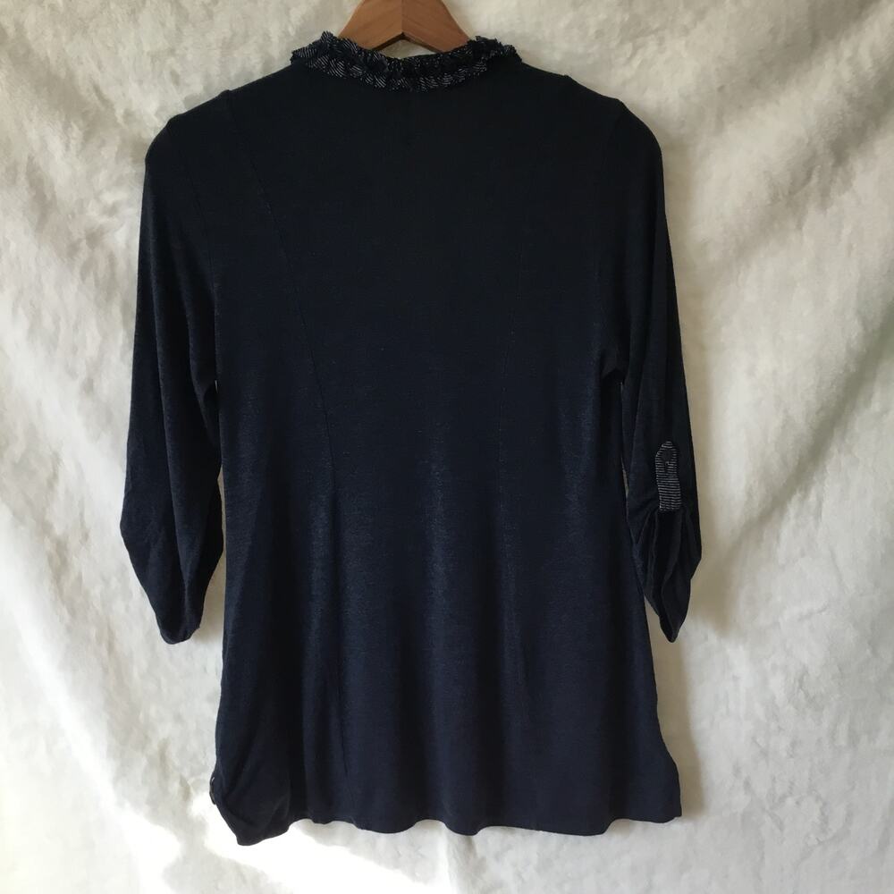 Chic Navy Blue V-Neck Top with Ruffle Detail - Picture 7 of 10